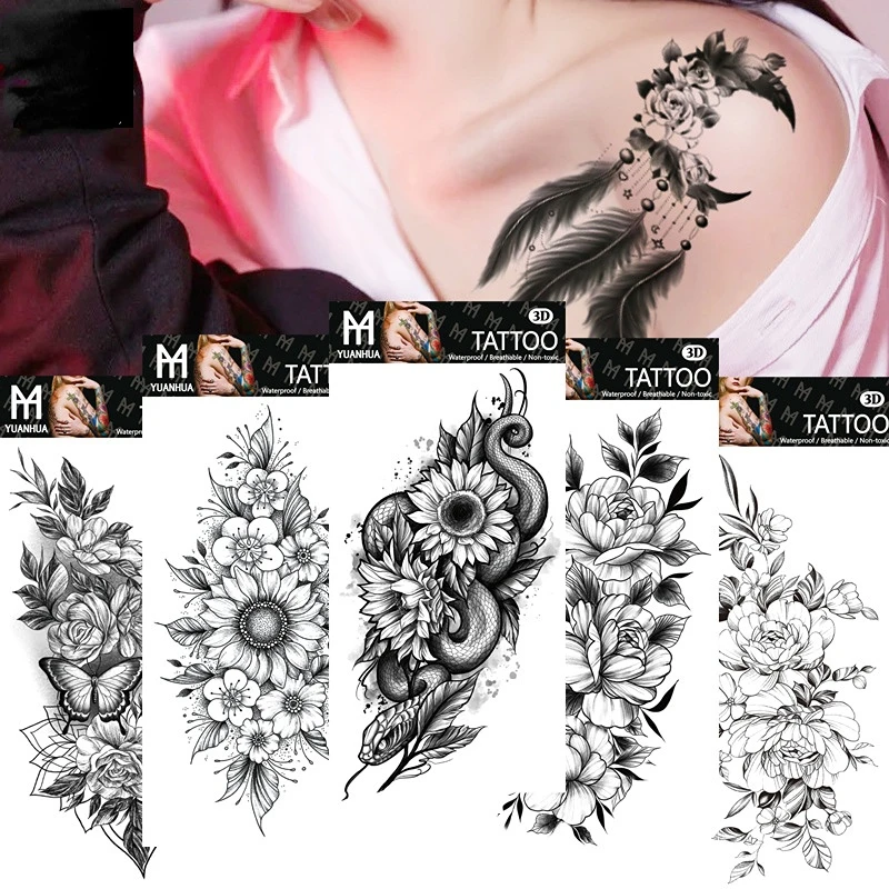 

Temporary Tattoos Flower Tiger Snake Sexy Women Arm Chest Leg Body Makeup Waterproof Stickers Men Body Art Fake Tattoo Decals