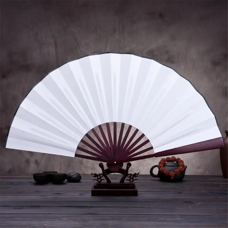 

10.6 Inch/13 Inch Silk Cloth Blank Chinese Folding Fan Wooden Bamboo Antiquity Folding Fan For Calligraphy Painting Home Decor