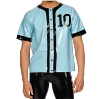 latex t shirts short sleeves tops shoulder sky blue with black cools customize 0 4mm