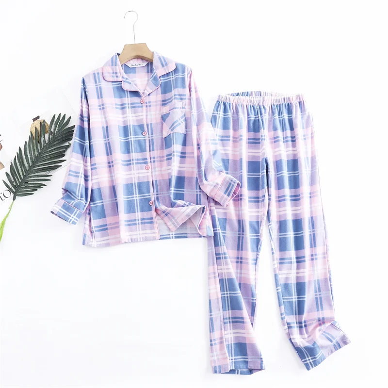 Women's Autumn Pajamas Set 2PCS/Suit 100% Pure Cotton Safe Pijama Dot Print Home Cozy Ladies Sleepwear Big Size