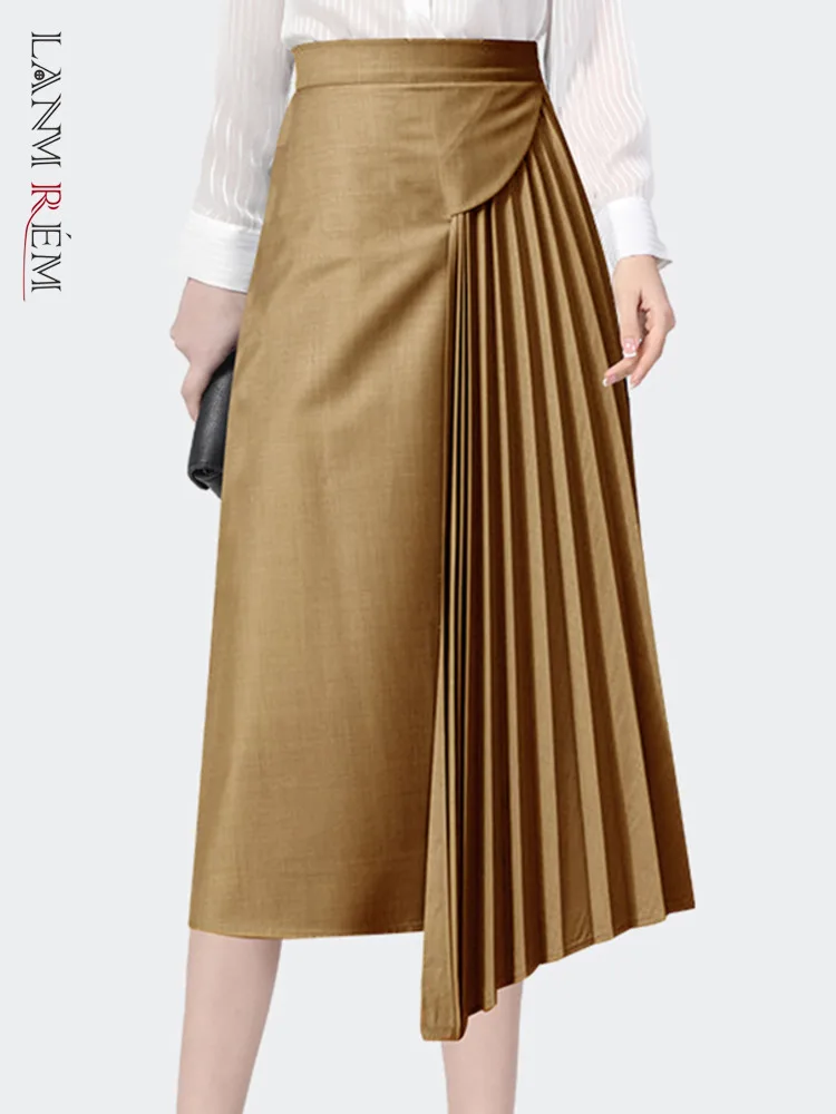 

LANMREM Designer Skirt For Women Irregular Solid High Waist Spliced Fold Skirts Fashion Female Clothing 2023 Spring New 2YA1236