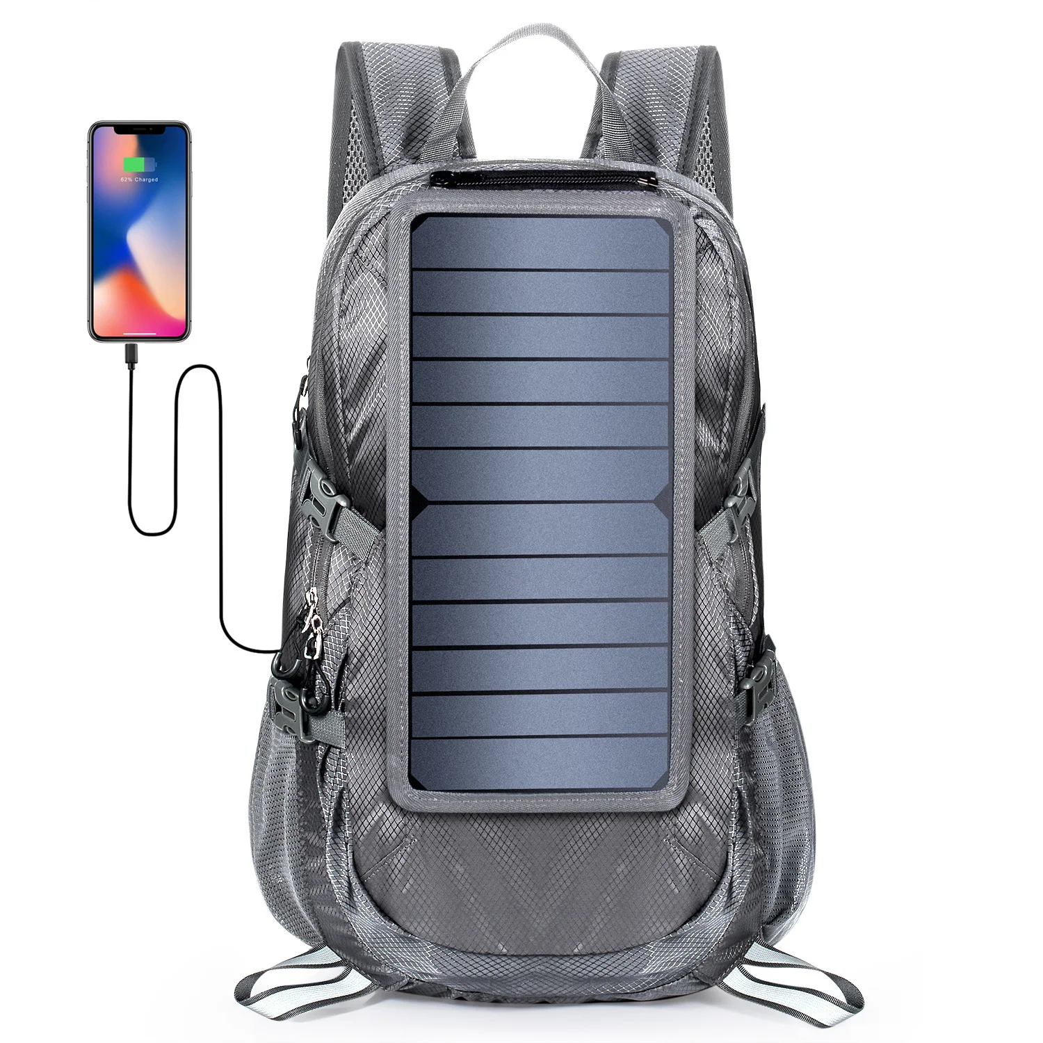 

Solar Backpack Foldable Hiking Daypack With 5V Power Supply 6.5W Solar Panel Charge For Cell Phones