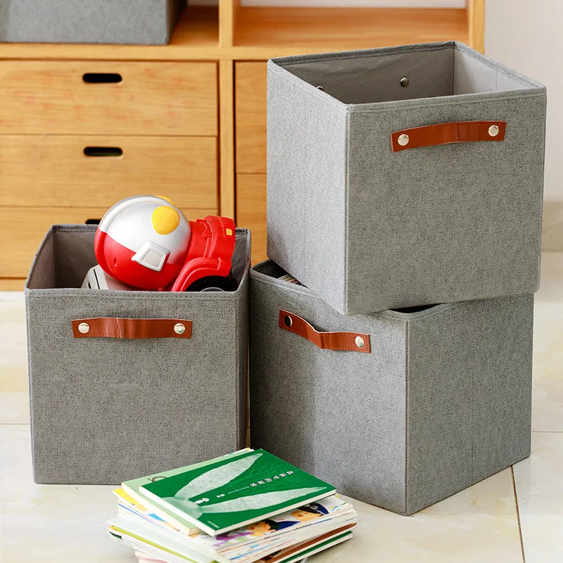 

Grey Non-woven Coverless Foldable Storage Fabric Dormitory Box Toy Sorting Box Gray with Portable Square Large Capacity Basket
