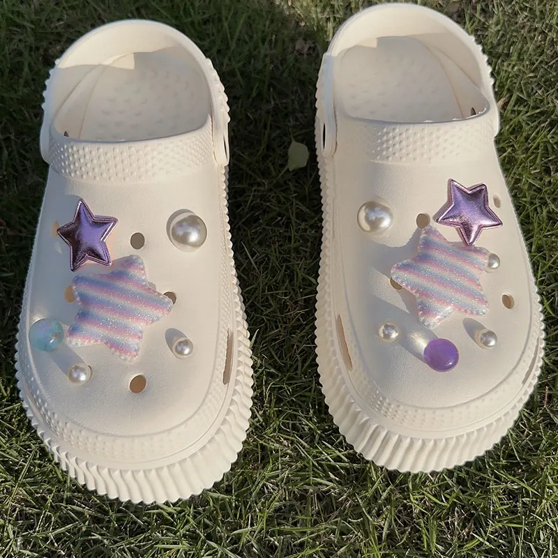 Romantic Pearls Stripe Stars Shoes Charms Vintage Purple Starry Sky Shoe Clogs Accessories Cute Adornment Y2K Jewelry Wholesale