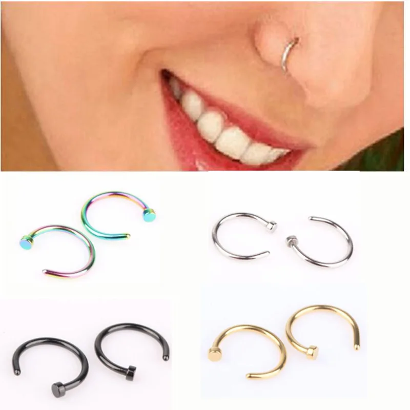 

2022 New Stainless Steel Fashion Gold Black Silver Color 0.8mm Nose Rings for Women Party Gift piercing Wholesale body 7444