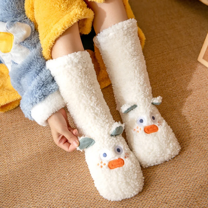 Plush Sock Womens Winter Warm Non Slip Sleeping Kawaii Cute Funny Female Cartoon Sheep Fuzzy Slipper Fluffy Sock Christmas Gift