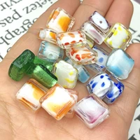 12mm candy color square flat clear handmade lampwork glass cube loose spacer beads for making diy crafts earring findings