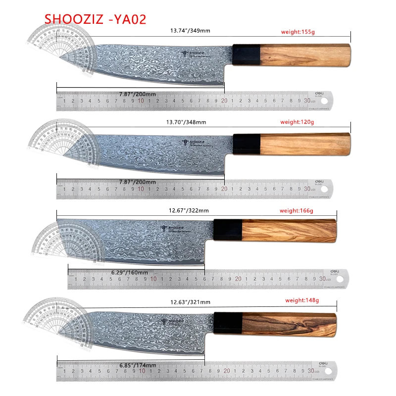SHOOZIZ YA02 Набор ножей Дамасская сталь Оливковое дерево Ручка Нож шеф-повара для