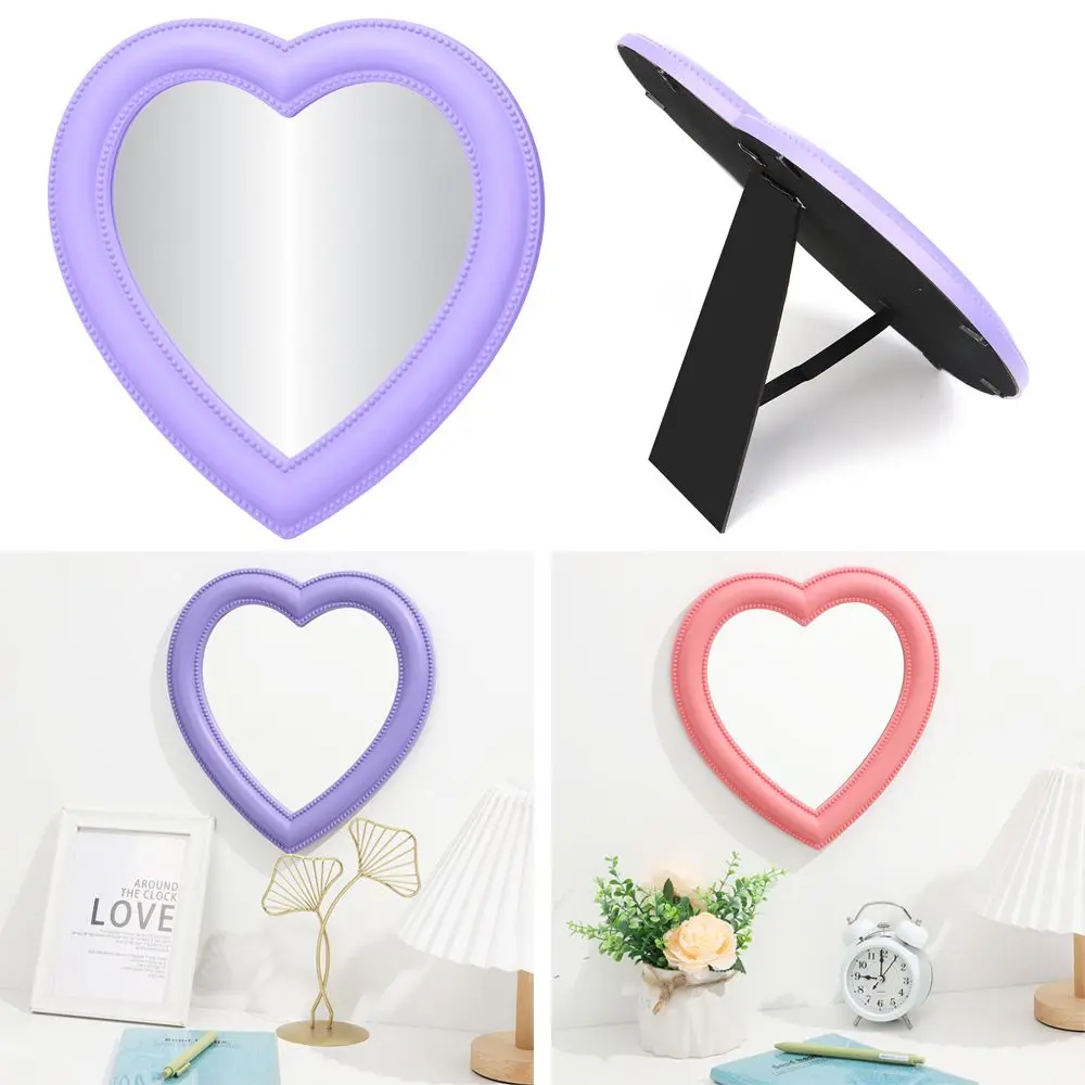 Косметическое зеркало в виде сердца настенное декоративное розового и белого