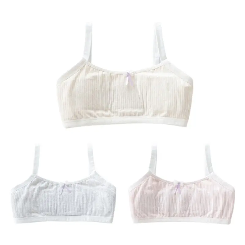 

Puberty Girls Crop Top Lace Bowknot Training Bra Ribbed Lightly Padded Underwear