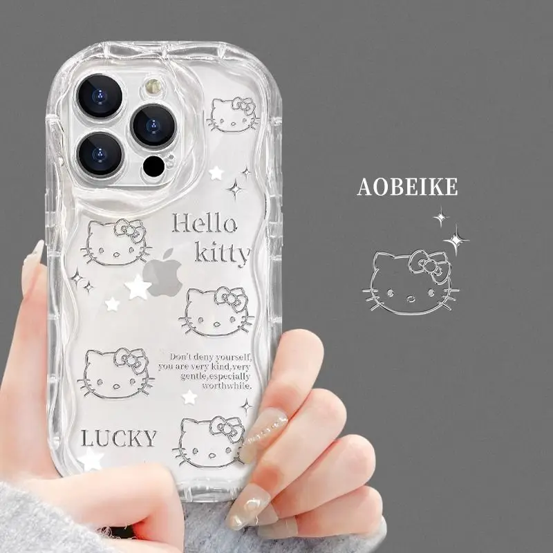 Милый чехол Hello Kitty Kawaii 3D волна для iPhone 16 15 14 13 12 11 Pro Max Mini X XR XSMAX 8 7 6S Plus Мягкий