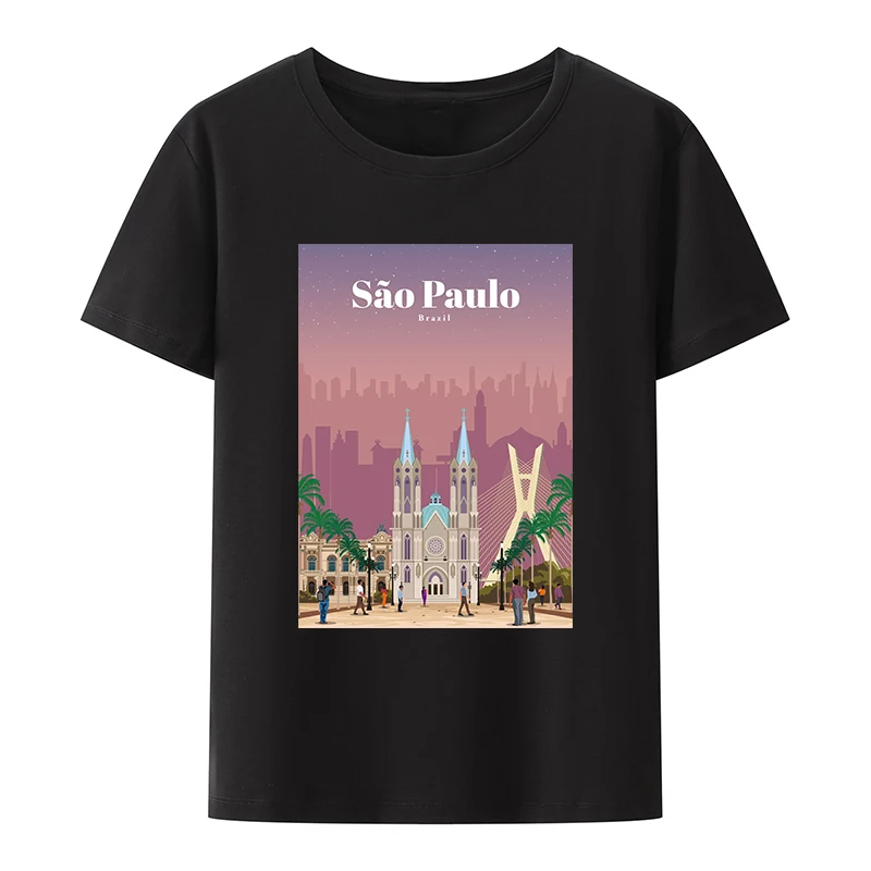 

Sao Paulo Brazil Cotton T-shirt Travel Commemorative Comic Style Y2k Tops O-neck Tees Street Fashion T-shirts Koszulki Novelty