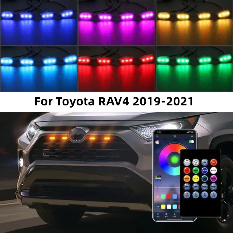 

4pcs For Toyota RAV4 2019-2021 Front Grille LED Light Raptor Style Grill Cover Kit Grille Mesh Lights Raptor Grille Lampshade