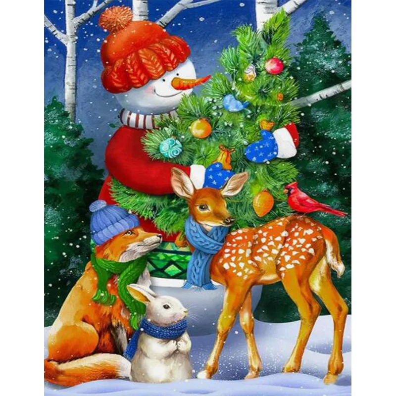 Набор для алмазной вышивки AB с изображением снеговика и животных