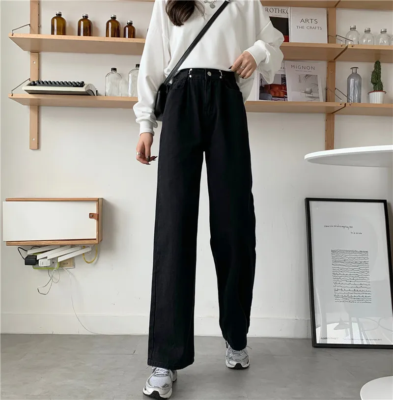 

5589 2021 New Spring and Autumn Straight Wide Leg Pants Small Loose and Thin High Waist Jeans