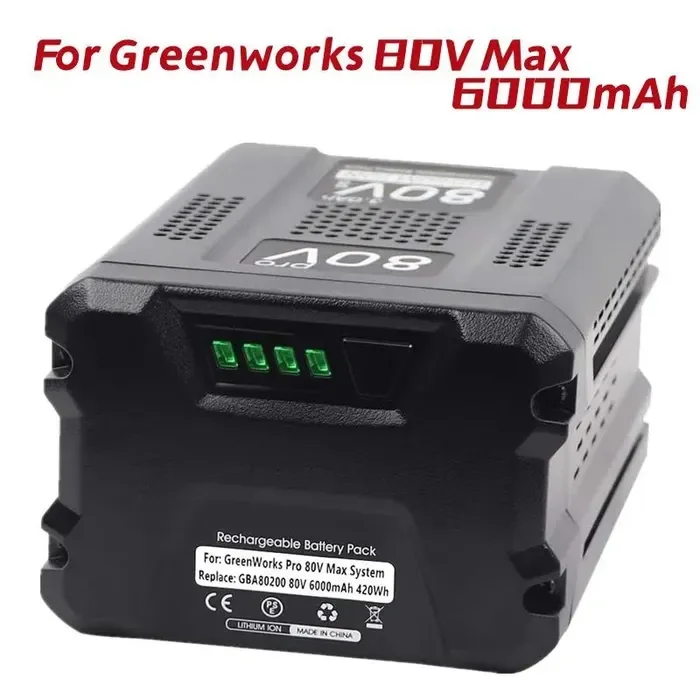 

Batterie Lithium-ion, 80V, 6000mAh, pour remplacement, compatible avec Greenworks PRO, GBA80250, GBA80400, GBA80500