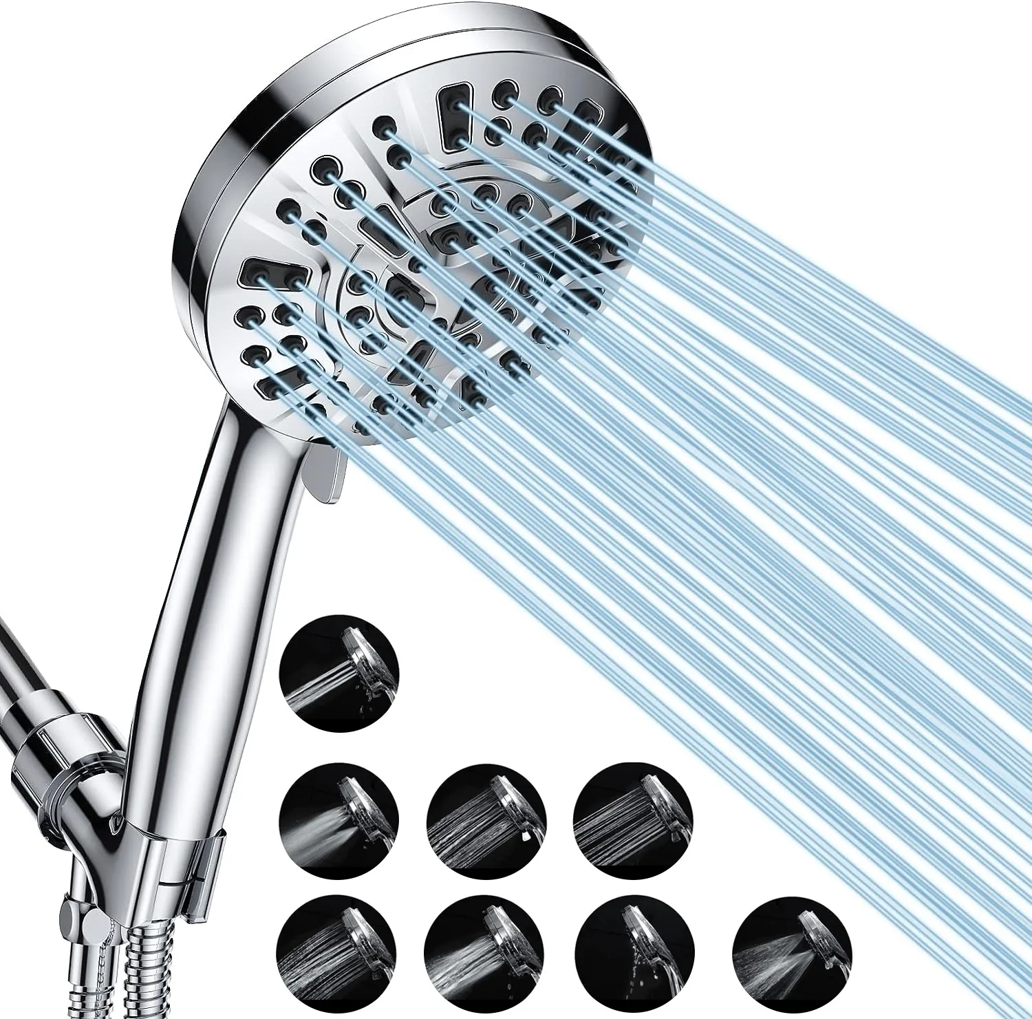 

High Pressure Shower Head with Handheld, 8 Spray Settings + 2 Power Jet Modes Shower Heads,5.04" Detachable Showerhead Set