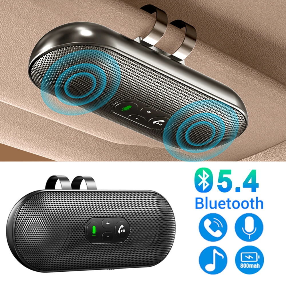 Фото Автомобильный комплект Bluetooth 5,4, громкая связь, 6 Вт, громкая связь, солнцезащитный козырек, динамик, Mp3-плеер, беспроводной музыкальный приемник с голосовым помощником №1
