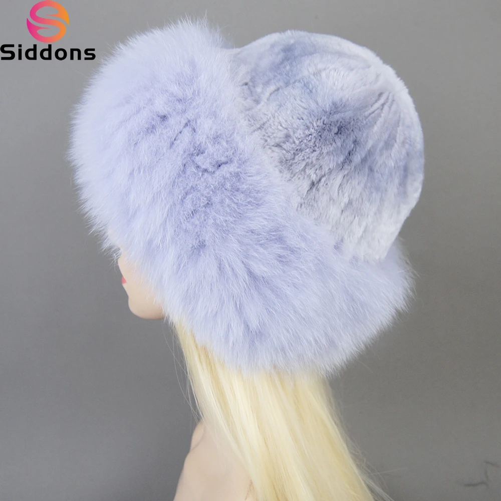 Luxury Winter Lady Party Fashion Fur Hat Skullies Women Knitted Real Genuine Fox Fur Hats Women Beanies Solid Rex Rabbit Fur Cap