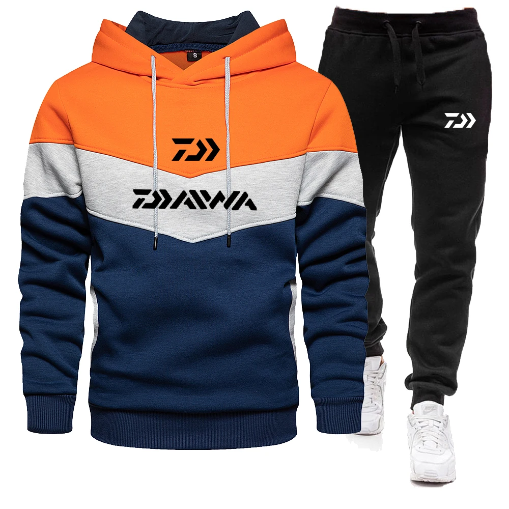 2022DAIWA Fishing Men's hoodie set casual warm sports sweater brand pullover + jogging pants 2-piece set