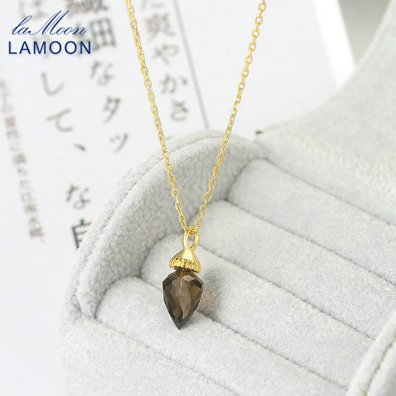 

GOLUCA 925 Silver Necklace For Women Cone Natural Smoky Quartz Mysterious Pendant Chain 14K Gold Plated Fine Jewelry LMNI109
