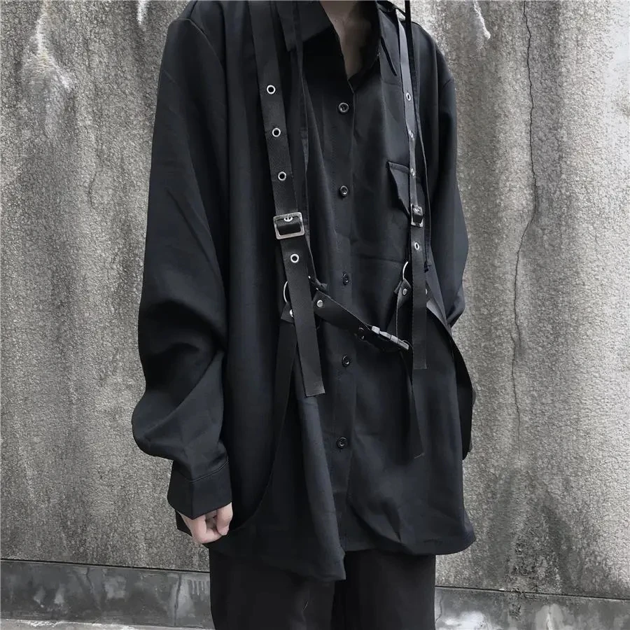 Комплект ARENS Techwear мужской в стиле панк черные брюки-карго рубашка с длинным