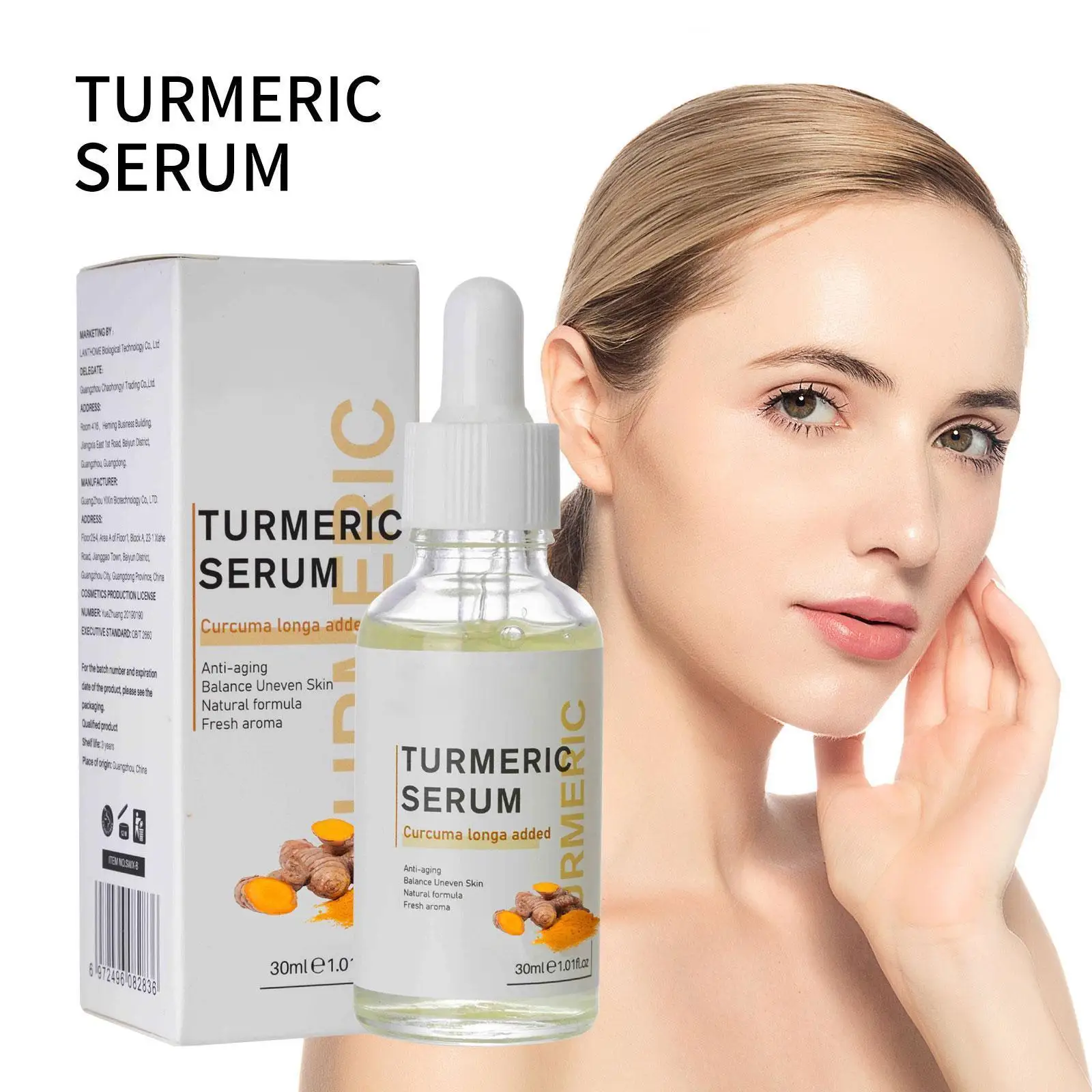 

30ml Turmeric Face Serum Whitening Dark Spot Remover Improve Essence Facial Roughness Care Skin Acne Scar Corrector Bright W9V7