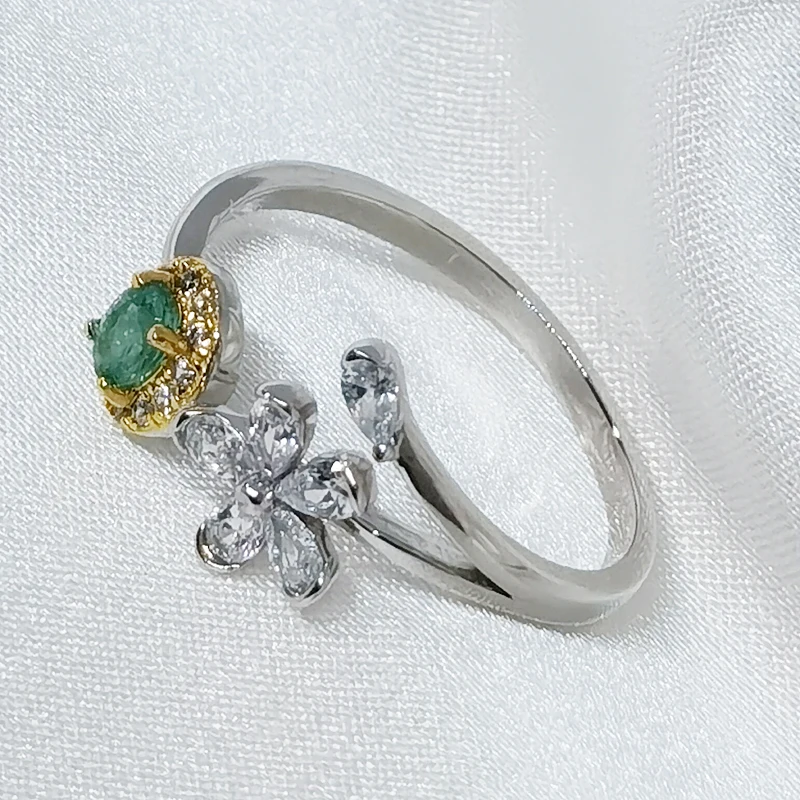 

MeiBaPJ Natural Emerald Gemstone Flower Ring for Women Real 925 Sterling Silver Charm Fine Wedding Jewelry