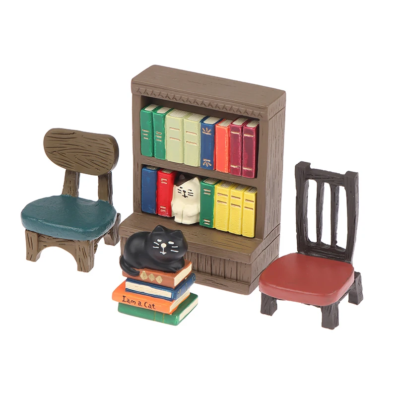 

1:12 Dollhouse Miniature Stool Book Bookshelf Furniture Black Cat Home Decor Toy Mini Bookshelf Cabinet Model Furniture Toy