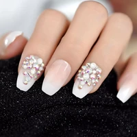 3d bling glitter pink nude french ballerina coffin false fake nails gradeint natrual press on daily office finger wear uv nails