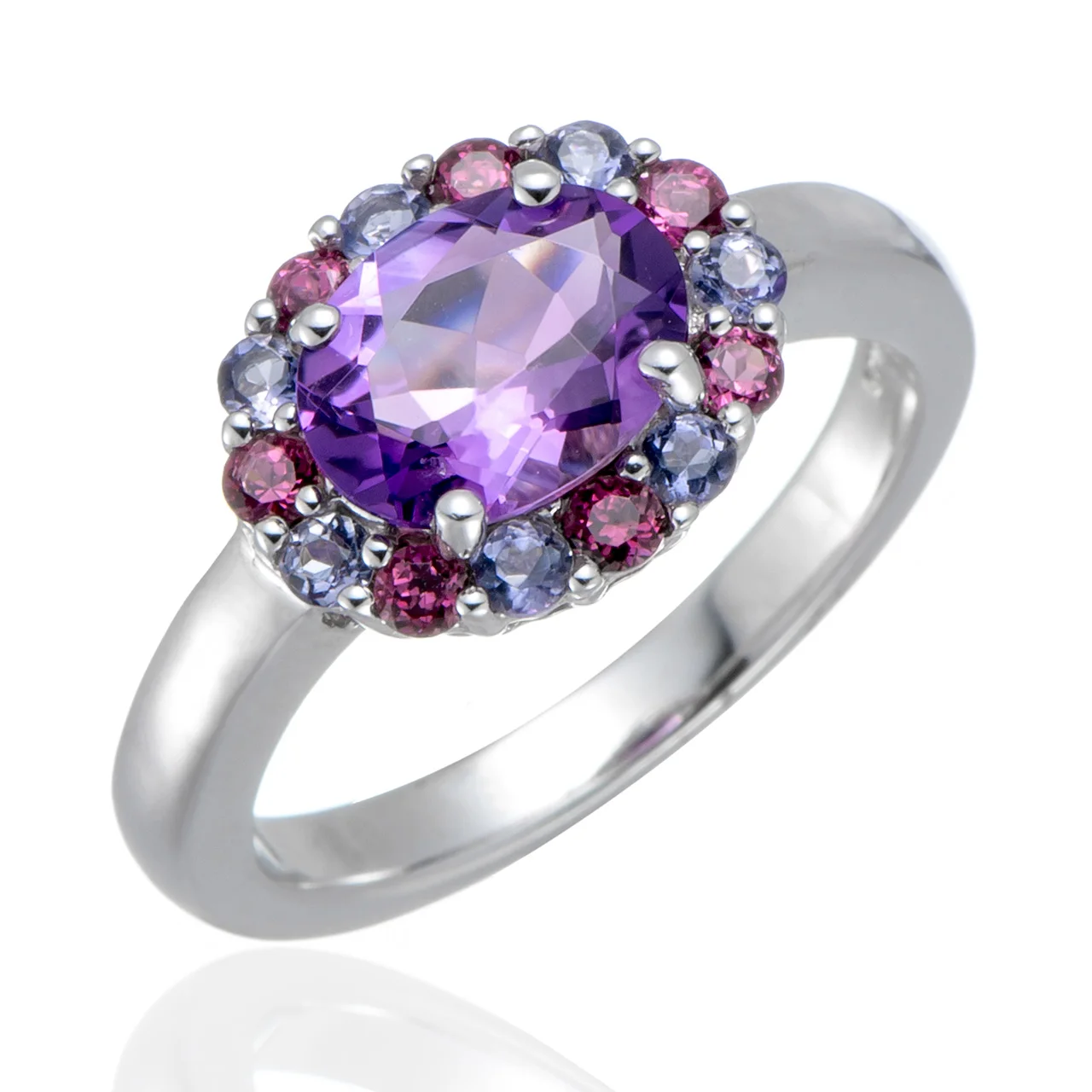 

Amethyst and Tanzanite Rhodium Over Sterling Silver Ring