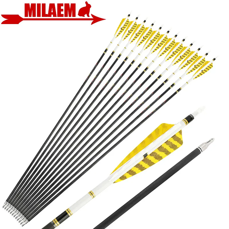 

6/12pcs Archery Pure Carbon Arrows 31inch Arrow Shaft Spine250-600 4inch Turkey Feathers Hunting Bow Target Accessories