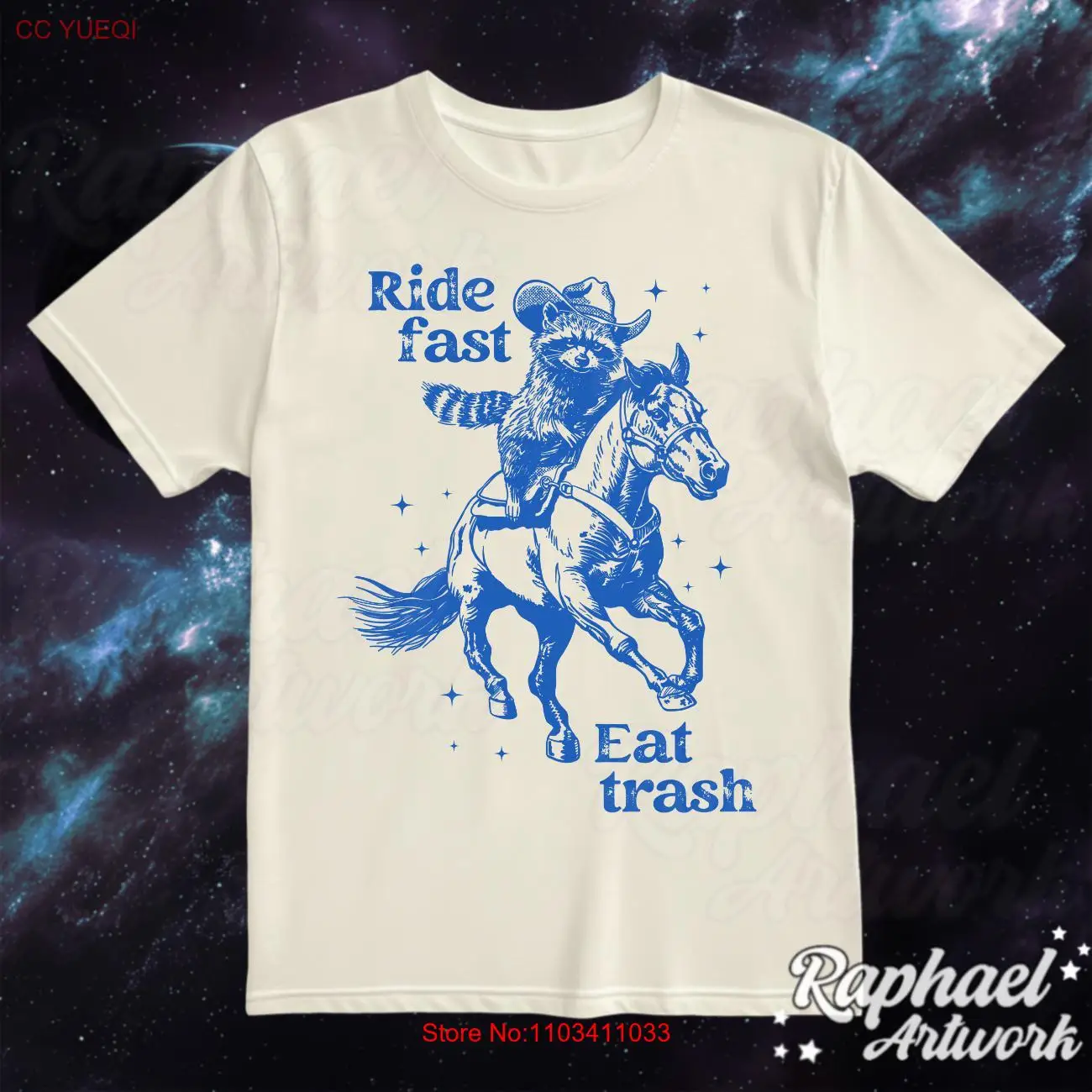 Винтажная футболка Ride Fast Eat Trash Racoon забавная ковбойская в стиле гранж оверсайз