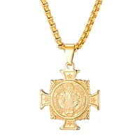 stainless steel san benito medal necklace for women gold metal st benedict cross necklaces choker religious jewelry