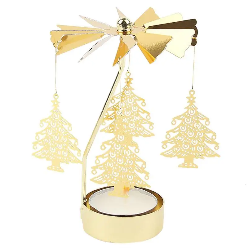 Gold Hot Rotary Tea Light Holder Merry Christmas Decoration For Romantic Wedding Home Table Decor