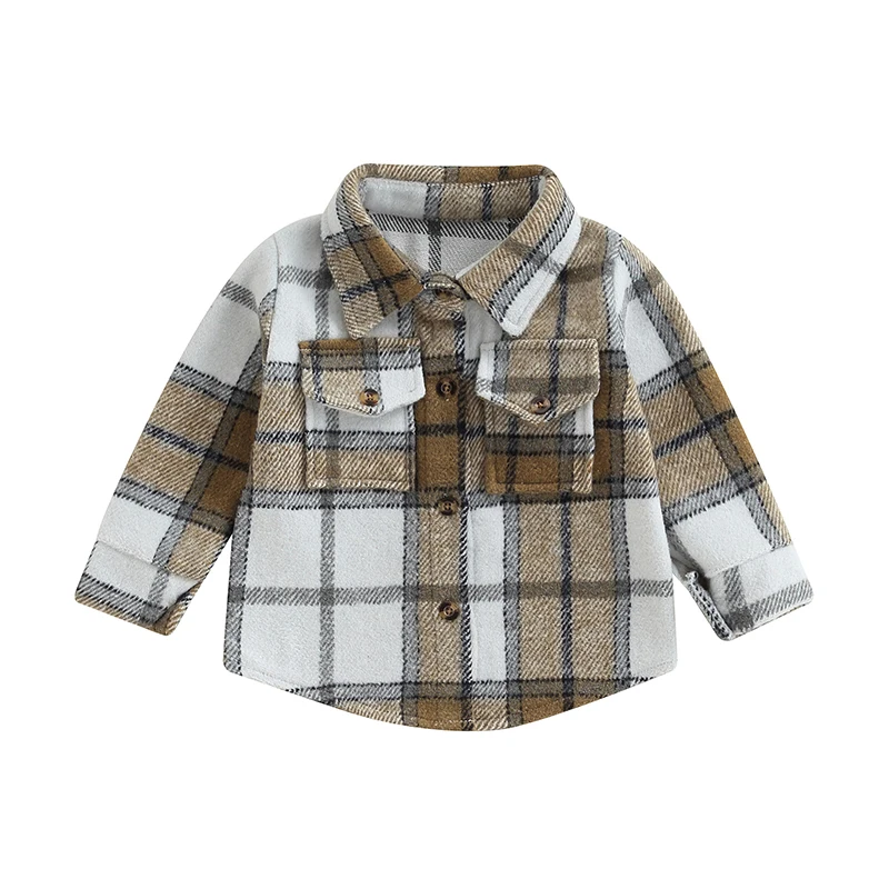 Toddler Boys Girls Flannel Shirts, Long Sleeve Plaid Jacket Button Down Shacket Fall Tops for Kids