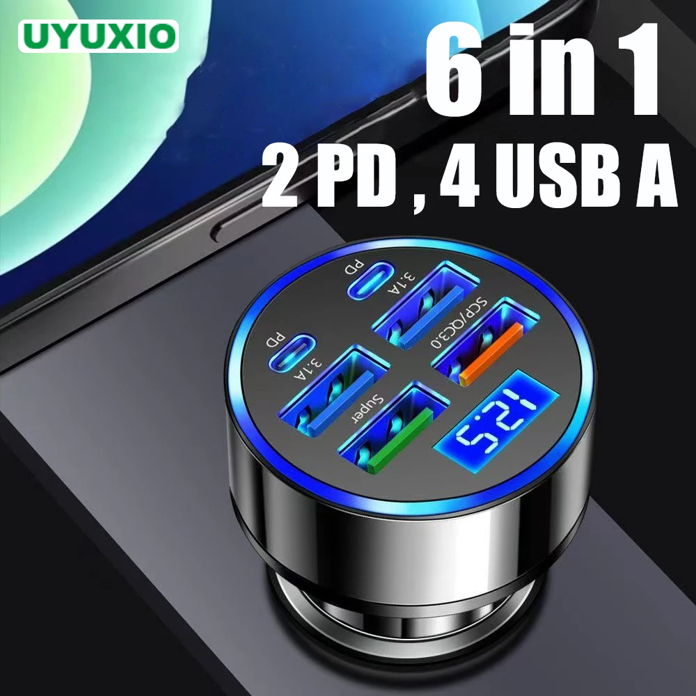 Автомобильное Зарядное Устройство UYUXIO 6-в-1 USB C С Дисплеем