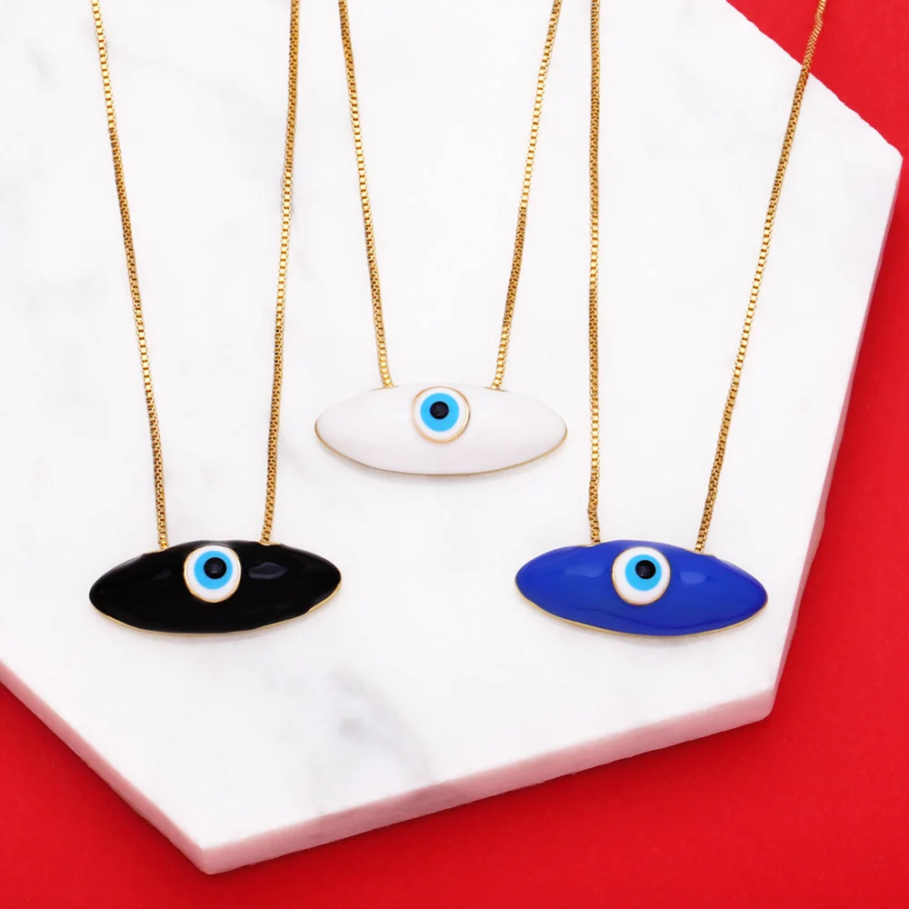 

Gold Plated Oval Evil Eye Necklace for Women Enamel Blue Greek Eye Necklace Lucky Amulet Jewelry Gifts ojo turco nkeb192