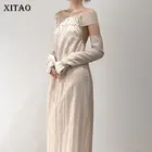 XITAO, белое платье, модное, сексуальное, с открытыми плечами, плиссированный пуловер, Goddess Fan, повседневный стиль, 2022, весеннее, свободное, с открытой спиной платье WMD4823