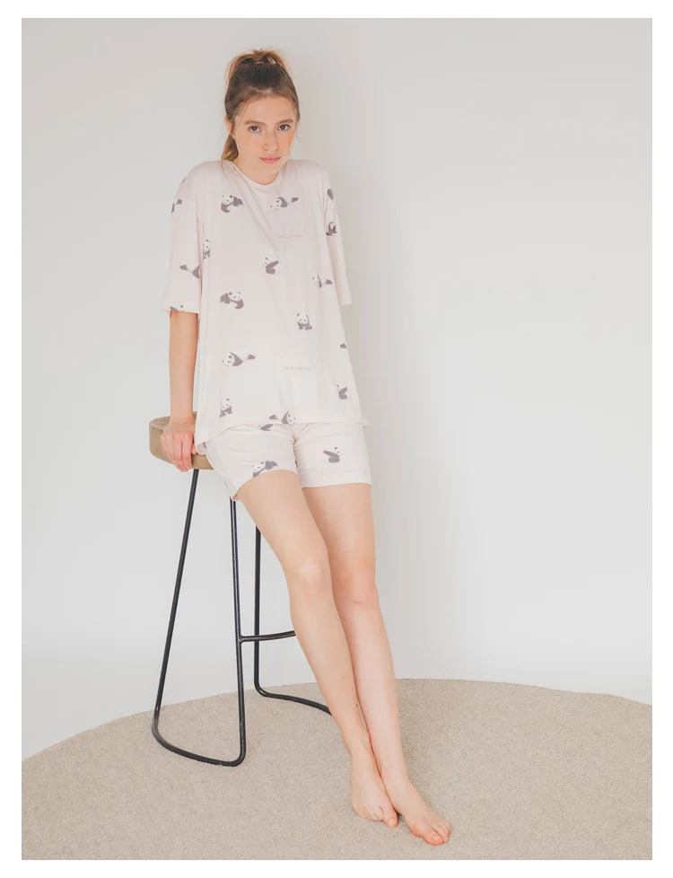 Ladies Room Wear Homewear Gelato Pique Women Pajamas Set Nightgown Panda Nightwears Sleepwear Summer Polyester Viscose Spandex