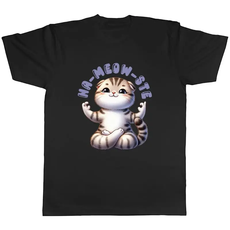 Фото Мужская футболка Na-Meow-Ste Yoga, забавная футболка с котом Намасте, подарок №1