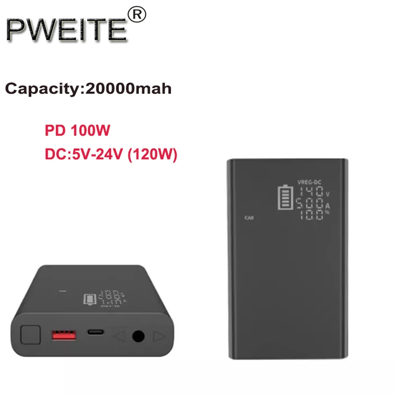 

PD 100W QC3.0 Portable Battery pack Laptop power bank 20000mah DC output power bank 12v 24v 15v 19v 20v 1A 2A 3A 4A 5A for POS