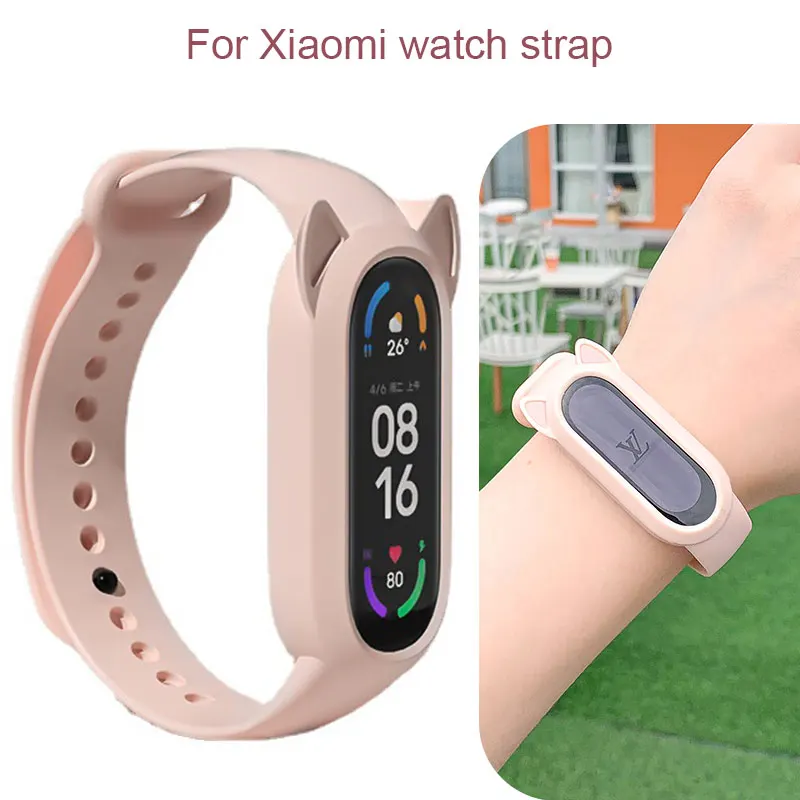Cute Strap For Xiaomi Mi Band 6 5 4 3 Cartoon Cat Ear Case Silicone Band Replacement Belt for MiBand6 Miband5 Miband4 Wristband