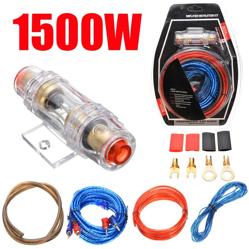 1 Set 60A AGU Fuse Holder 18GA B 1500W Power Cable Car Audio Kit Amp Amplifier RCA Sub Woofer Wiring Wire For Car Accessoires