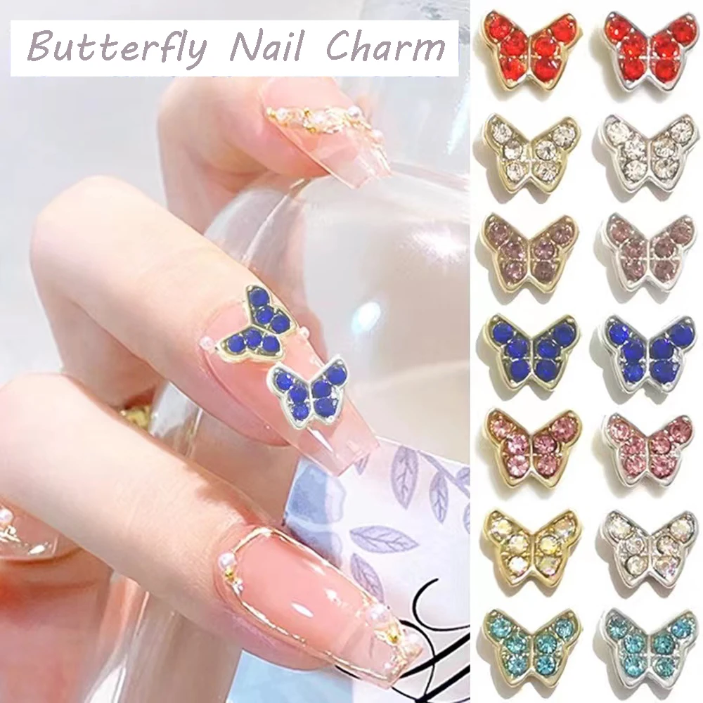 

20pcs Mini Diamond Butterfly Nail Art Charm 3D Pink White Diamond Alloy Butterfly Edge Nail Decoration Kawaii Nail Accessories