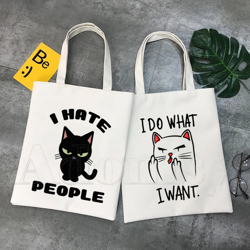 

Cat Funny I Do What I Want Korea Ulzzang Shopper Bag Print Canvas Tote Bag Handbags Women Bag Harajuku Shoulder Bags