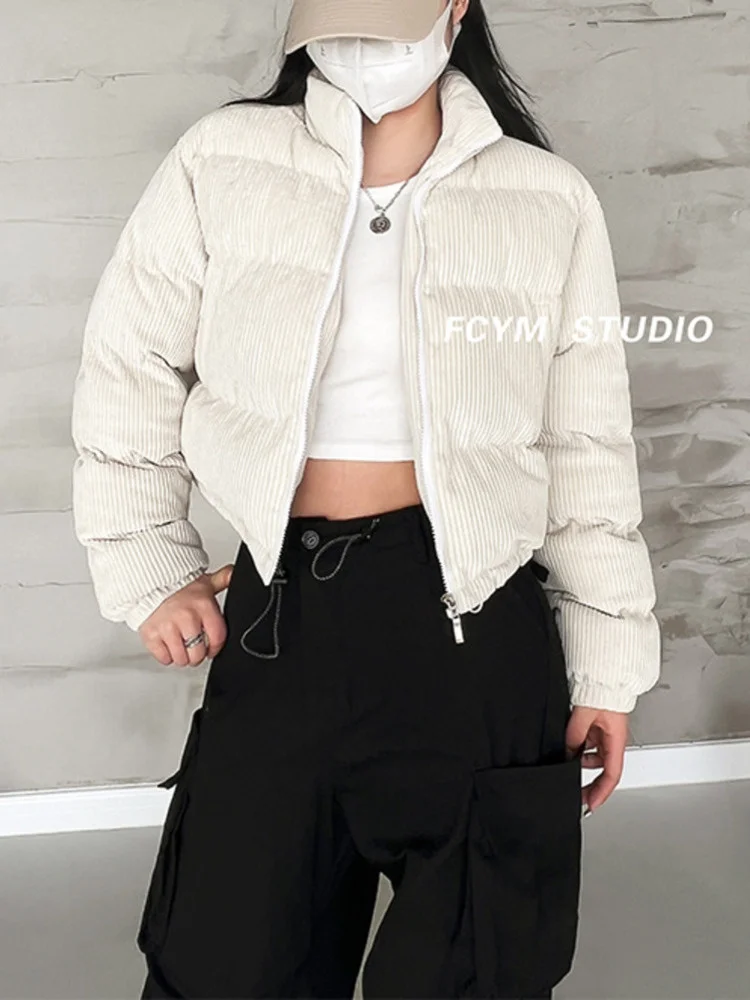 

Loose Sweet Zipper Cotton Jacket Women Winter Short Corduroy Thickened Cotton Coat Bread Jacket Top Keep Warm Parkas N7ZU