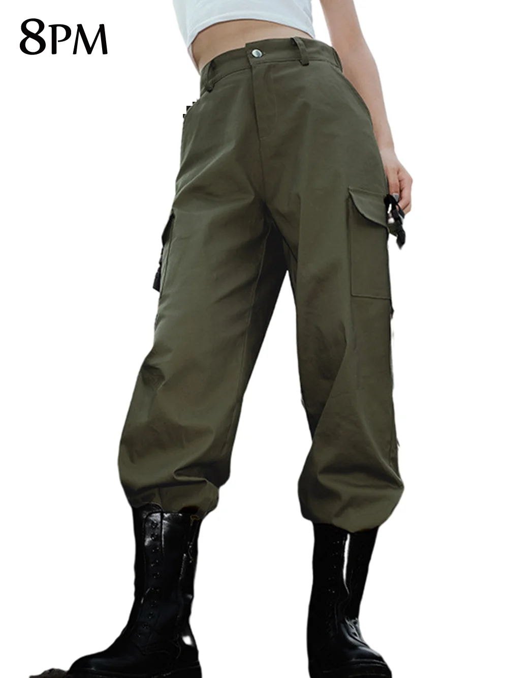 

Womens High Waisted Cargo Pants Pockets Casual Loose Combat Twill Trousers Girls Hip Hop Harem Pants Sweatpants ouc091
