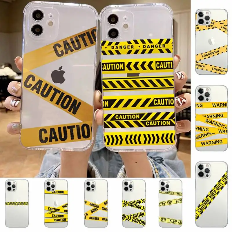 

Caution Keep Out Phone Case For iPhone 14 13 12 11 Pro Max Mini X Xs XR 6 7 8 Plus SE 2020 Transparent Case