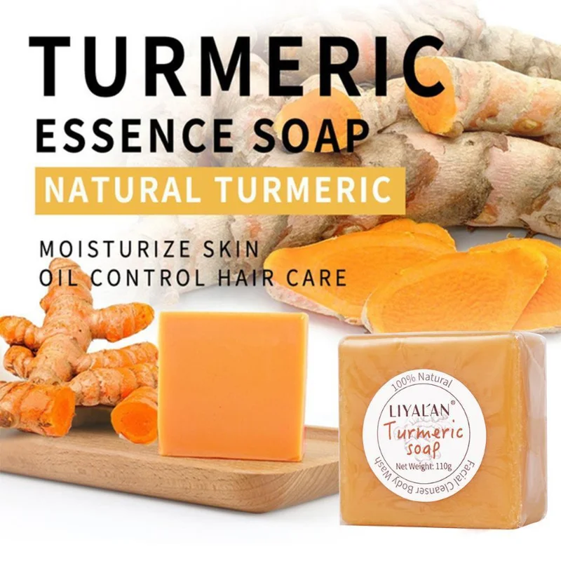 

Turmeric Soap Herbal Natural Scrub Cleaning Nourishing Oil-Control Whitening Acne Treatment Mite Removal Face Soap Skin Care